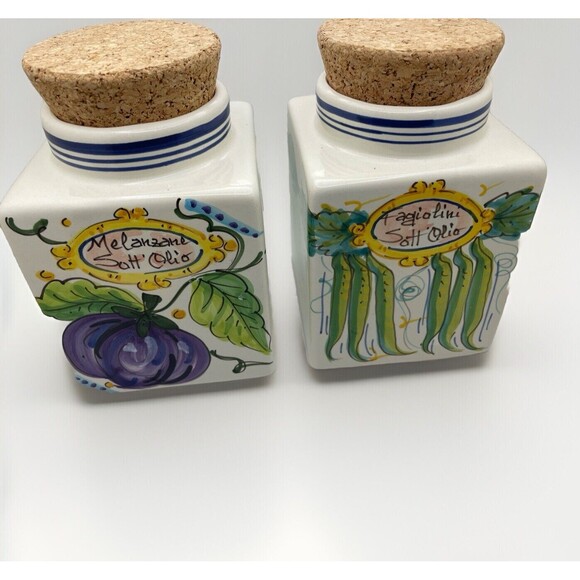 Vintage Italian Ceramic Canisters D'Arna Perugia With Cork Lids Set Of 4 - Picture 10 of 15